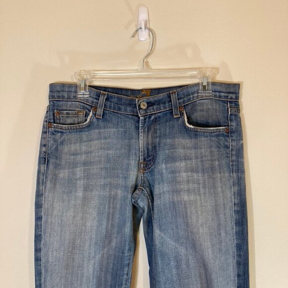 7 For All Mankind Jeans Lightly Distressed Denim Bootcut Mid-Rise 5 Pocket SZ 29 - Picture 2 of 15